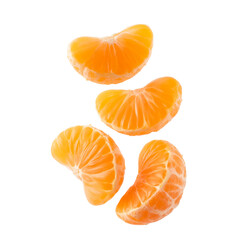 Floating Mandarin Orange Segments on Transparent Background Delicious Citrus Fruit Slices