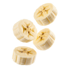 Sliced Banana Pieces Floating on Transparent Background Fresh Fruit Healthy Food
