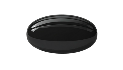 Sleek, capsule-shaped black object with glossy shine against black. Dark, minimalist, and evocative