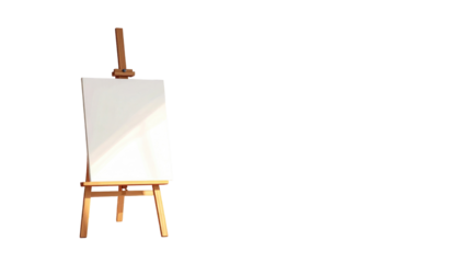 Blank canvas atop a wooden easel, isolated on a black background, ready to be filled with artistic expression