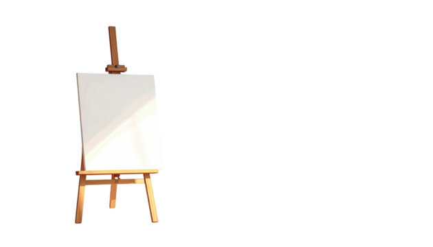 Blank canvas atop a wooden easel, isolated on a black background, ready to be filled with artistic expression