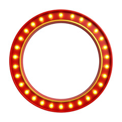 Retro marquee circle frame with glowing bulbs creates vibrant vintage signage and festive entertainment appeal