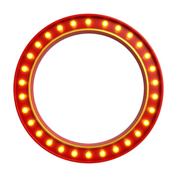Retro marquee circle frame with glowing bulbs creates vibrant vintage signage and festive entertainment appeal