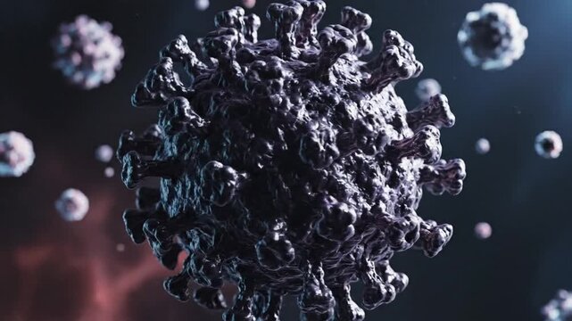 Conceptual illustration of a virus with a detailed textured surface and blurred background