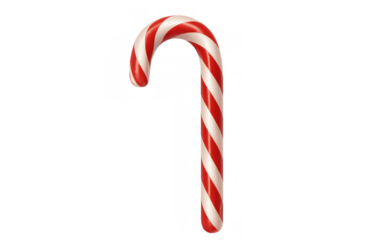 Candy cane red and white stripes standing on transparent background, holiday christmas festive treat