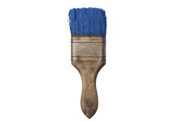 Paintbrush with blue paint, artist tool for creative painting and decorating on transparent background