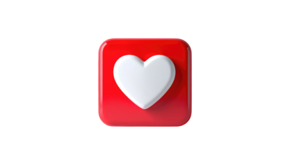 Glossy red square with white heart icon, centered against a black background. Symbol of love and affection