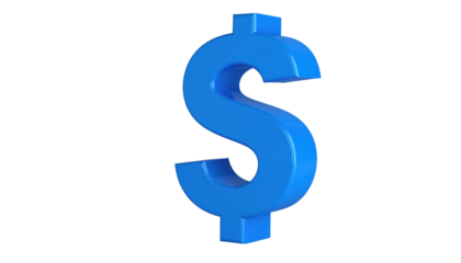 3D rendering of a blue dollar sign against a black background, facing slightly left