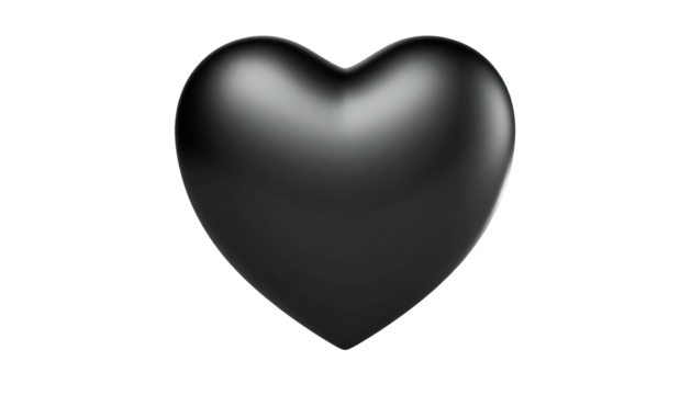 Sleek, 3D rendered black heart with soft lighting against a stark black background. Solitary & minimalist design