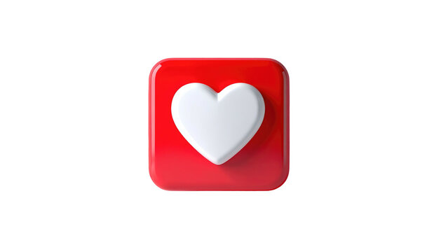 Glossy red square with white heart icon, centered against a black background. Symbol of love and affection