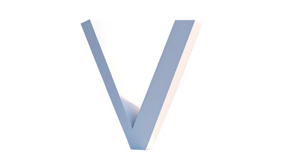 A glossy, white 3D letter V stands angled against a pure black background, casting soft shadows