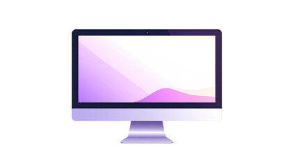 Sleek computer monitor illustration with a blank white screen and purple-toned gradients against a black background