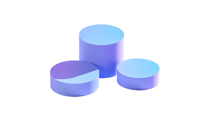 Three light blue/purple cylinder platforms on a stark black background, rendered in a 3D style