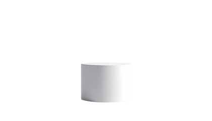 White cylindrical block centered on a black backdrop, softly illuminated. Isolated platform, simple geometric shape