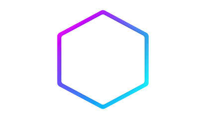 Hexagon outline with neon gradient, vibrant purple & blue glow against a stark black background