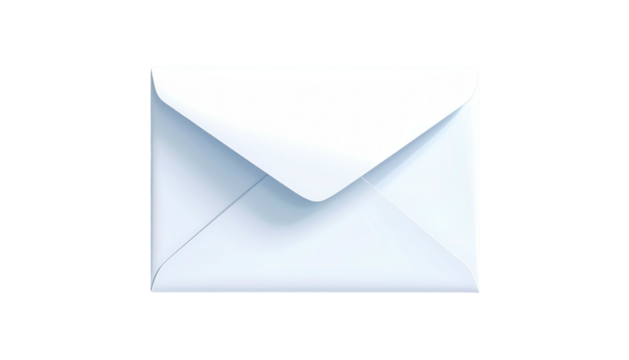 Clean, white envelope with a subtle gradient on a black background, suggesting mail or correspondence