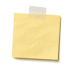 Pastel Yellow Sticky Note with Wrinkled Texture, Transparent Masking Tape, Isolated Shadow