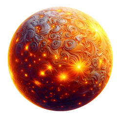 Vibrant abstract illustration of a glowing orange energy sphere with swirling patterns, resembling a fiery sun or plasma ball.