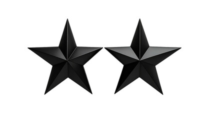 Obraz premium Two stylized, metallic black five-point stars, side-by-side, against a dark background, catching the light