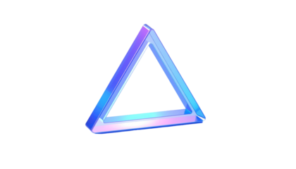 Iridescent triangular frame rendered on a black background. Colors shimmer with blue, purple and pink gradients