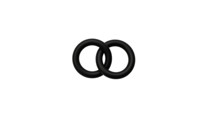 Two matte black rings interlocked in the center of a black background, creating a simple, minimalist design