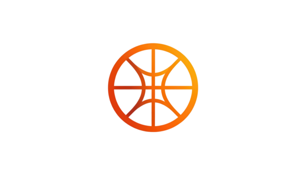 Orange basketball icon with gradient glow, centered against a black background