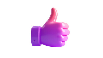 3D glossy thumbs-up symbol with pink and purple gradient against a stark black background