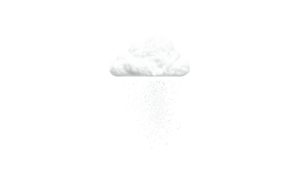 A fluffy white cloud pours downwards, a pixelated torrent against a stark black background creating a visual contrast