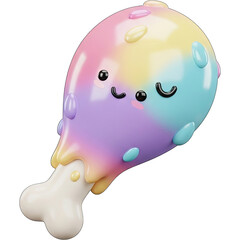 Colorful cartoon chicken leg with cute smiling face and pastel colors.