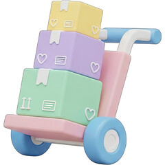 Colorful cart carrying pastel boxes a charming and delightful scene.