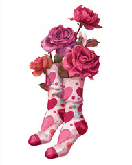Socks filled with vibrant roses create a unique floral display