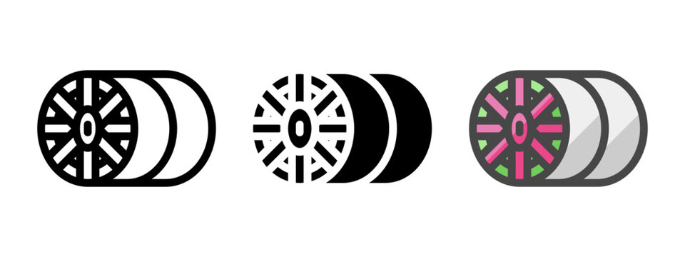 Multipurpose tunnel boring machine vector icon in outline, glyph, filled outline style. Three icon style variants in one pack.