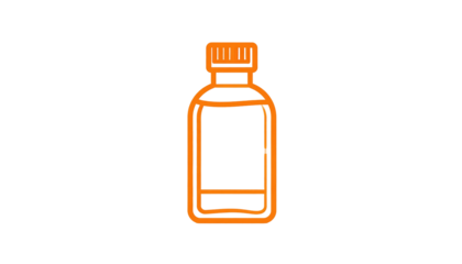 Orange outlined bottle illustration on black. Bottle has a simple rectangular shape with a screw cap on top