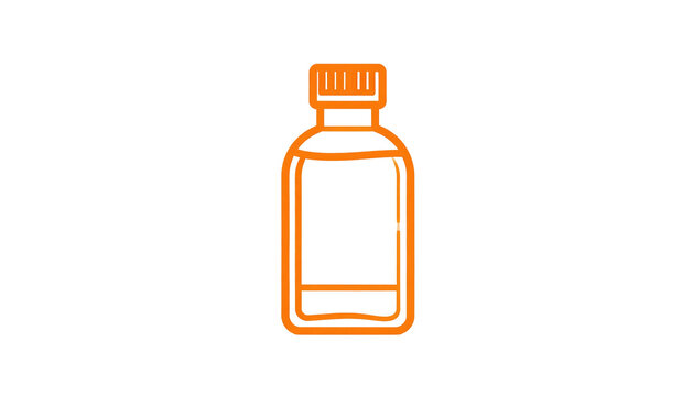 Orange outlined bottle illustration on black. Bottle has a simple rectangular shape with a screw cap on top
