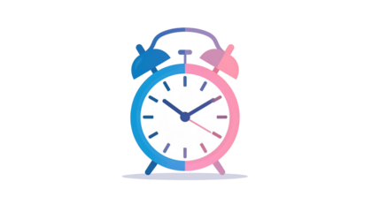 A clock, half blue and half pink, on black background. Shows 1010 time, with subtle white shadow below