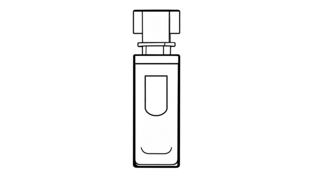 Simple white line art of a cylindrical object with a rectangular cutout, topped with a block, isolated on black
