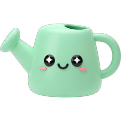 Cute Green Watering Can with Kawaii Face.