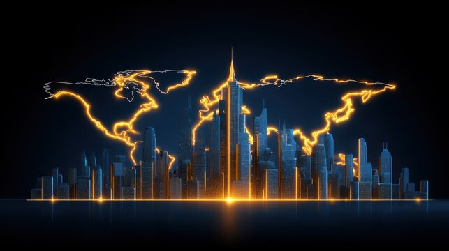 Futuristic Cityscape Global Connection Tech Network - Powered by Adobe