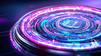 Futuristic Technology Circle, AI, Data, Innovation, Neon