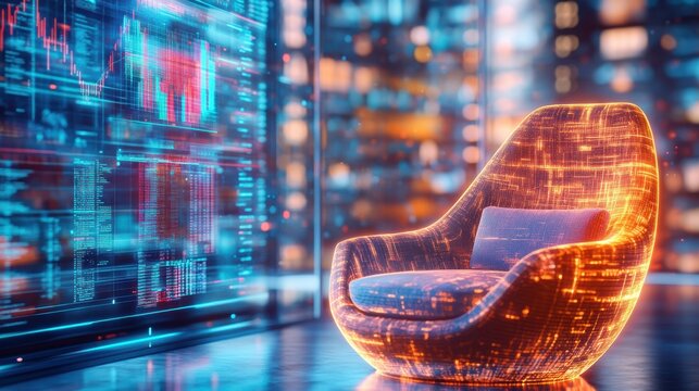 Futuristic Tech Lounge: Data Visualization & Innovation - Powered by Adobe