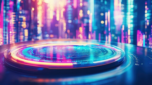 Futuristic Technology Platform, AI Data Hub, Cityscape