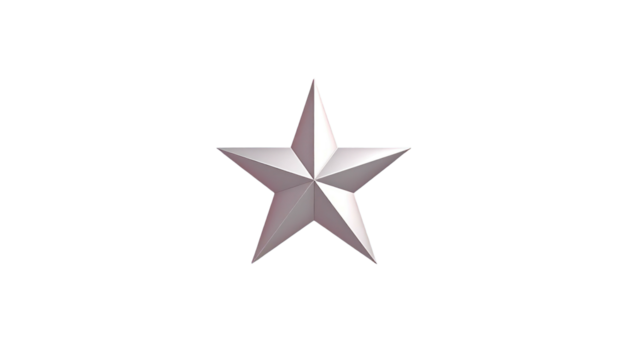 A metallic silver star stands out against a stark black background, casting soft shadows