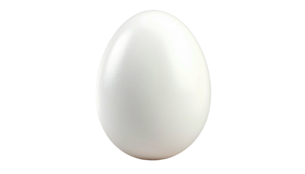 A stark white, oval egg is centered against a solid black background. Simple and minimalist composition