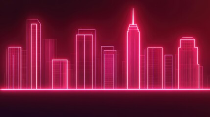 Neon Cityscape Skyline, Futuristic Architecture, Glowing Buildings