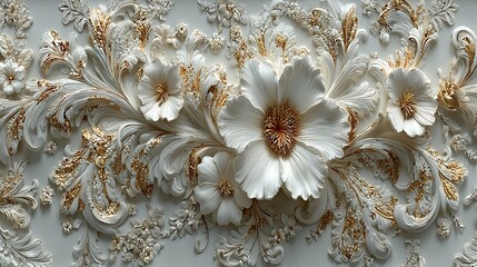 Elegant floral design white wall high resolution picture