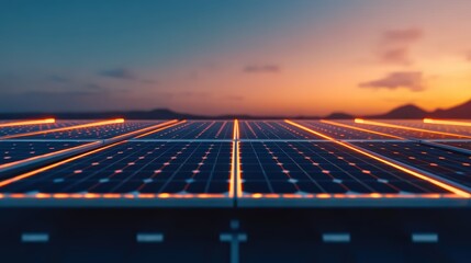 Solar Panel Array Sunset - Clean Energy Power Generation