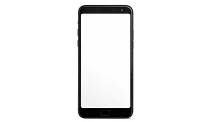 A sleek, black smartphone displays a bright, blank white screen against a stark black background, centered view