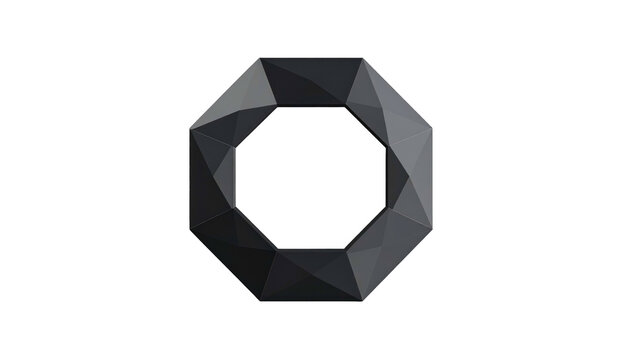Dark gray polygon ring with light effects on a black background