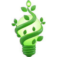 Eco friendly light bulb with green leaves representing energy saving and sustainability.