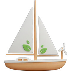 EcoFriendly Sailboat with Wind Turbine and Leaf Accents.
